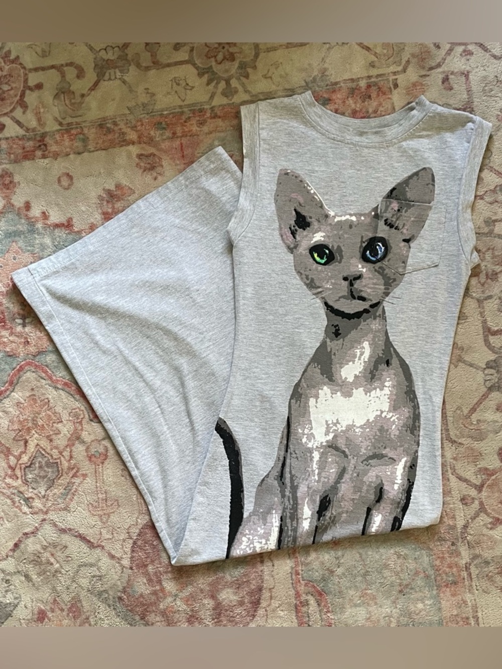 Chic Sleeveless Cat Print Midi Dress